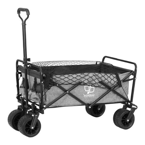 Gardeon Garden Cart With Cargo Net Grey Wheelbarrows Carts Wagons