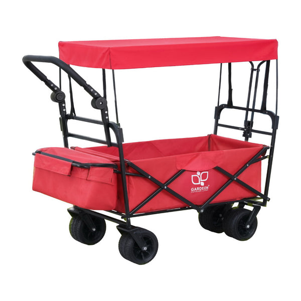 Gardeon Garden Cart With Removable Canopy Red Wheelbarrows Carts Wagons