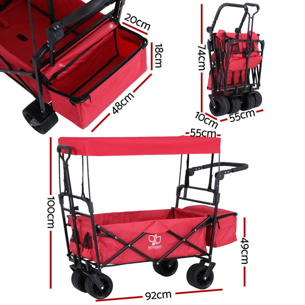 Gardeon Garden Cart With Removable Canopy Red Wheelbarrows Carts Wagons