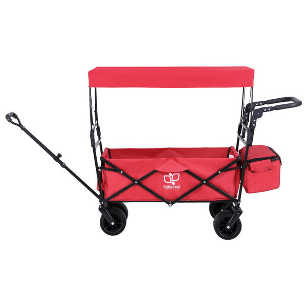 Gardeon Garden Cart With Removable Canopy Red Wheelbarrows Carts Wagons
