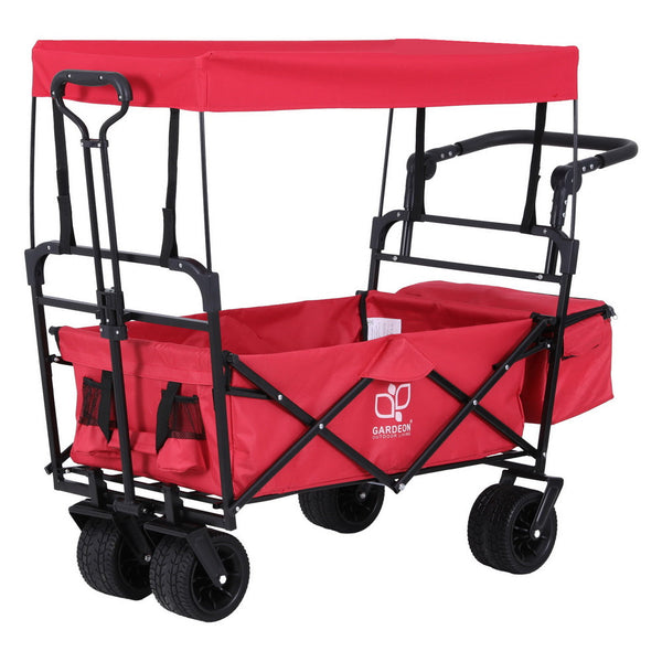 Gardeon Garden Cart With Removable Canopy Red Wheelbarrows Carts Wagons