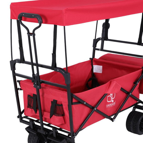Gardeon Garden Cart With Removable Canopy Red Wheelbarrows Carts Wagons