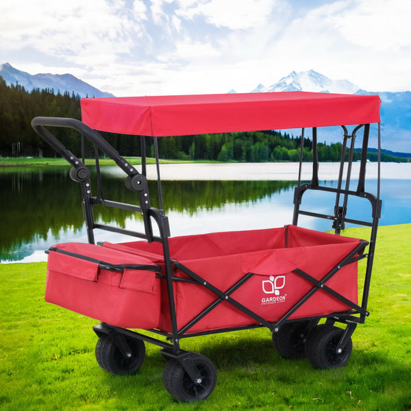 Gardeon Garden Cart With Removable Canopy Red Wheelbarrows Carts Wagons