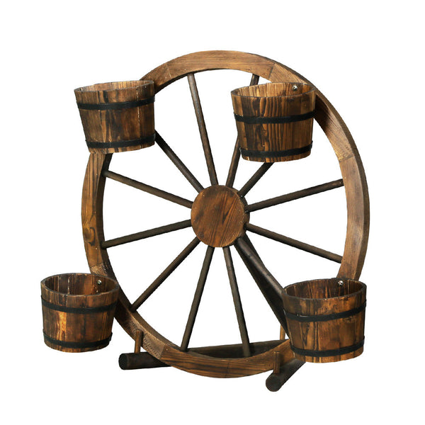 Gardeon Garden Decor Plant Stand Outdoor Ornament Wooden Wagon Wheel 80Cm Ornaments & Statues