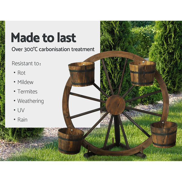 Gardeon Garden Decor Plant Stand Outdoor Ornament Wooden Wagon Wheel 80Cm Ornaments & Statues