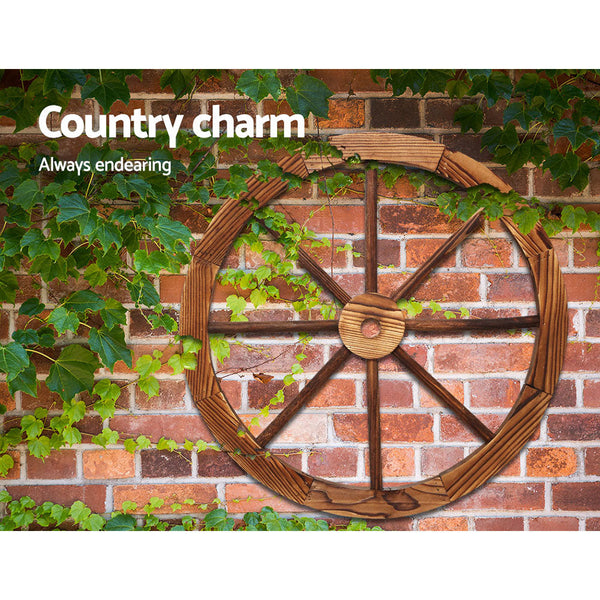 Gardeon Garden Decor Outdoor Ornament Wooden Wagon Wheel Ornaments & Statues