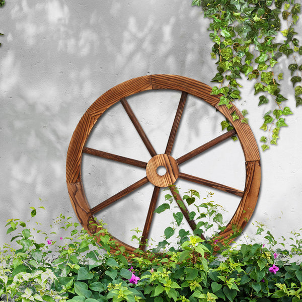 Gardeon Garden Decor Outdoor Ornament Wooden Wagon Wheel Ornaments & Statues