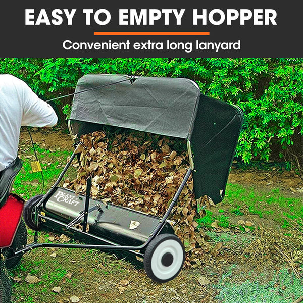 Plantcraft Lawn Sweeper 38' Wide Tow Behind Leaf And Grass Clipping Collector Universal Hitch For Ride On Mower Garden Tractor Lawn Mowers