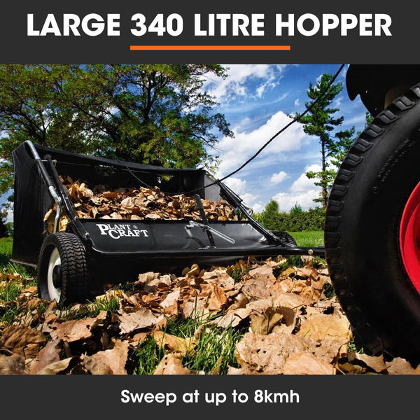 Plantcraft Lawn Sweeper 38' Wide Tow Behind Leaf And Grass Clipping Collector Universal Hitch For Ride On Mower Garden Tractor Lawn Mowers