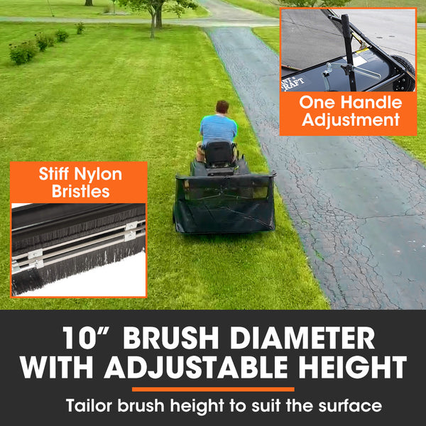 Plantcraft Lawn Sweeper 38' Wide Tow Behind Leaf And Grass Clipping Collector Universal Hitch For Ride On Mower Garden Tractor Lawn Mowers