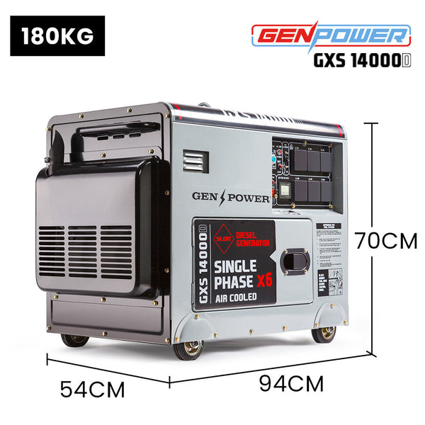 Genpower 8.4Kw Max 6Kw Rated Diesel 13Hp Generator Single Commercial Back Generators