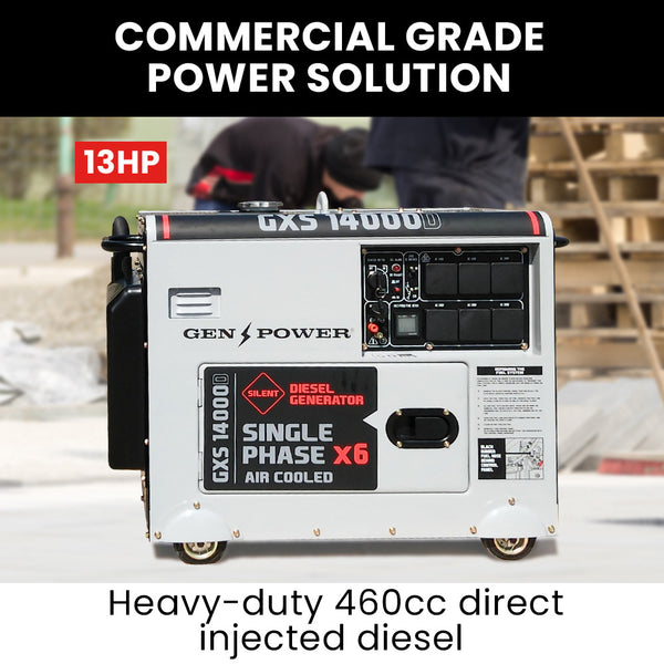 Genpower 8.4Kw Max 6Kw Rated Diesel 13Hp Generator Single Commercial Back Generators