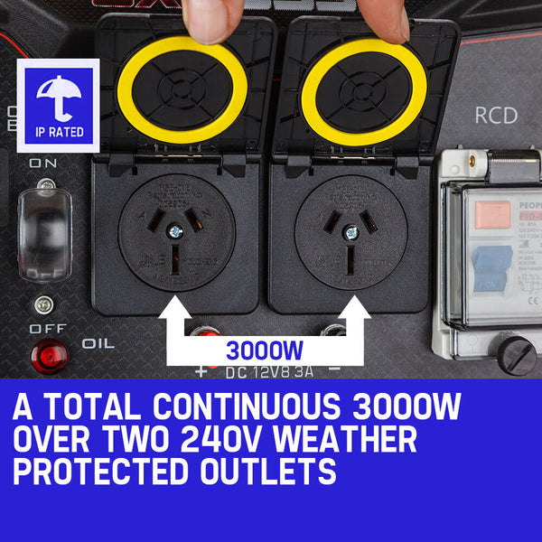 Genpower 4.2Kw Peak 3Kw Rated Generator Single Phase Petrol Site Portable Camping Heating & Generators