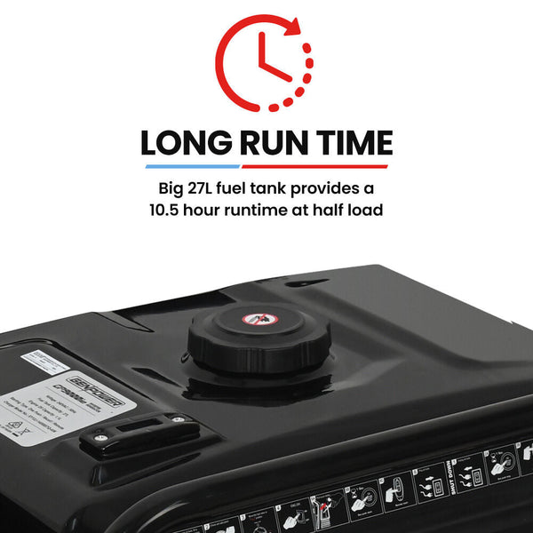 Genpower 8.5Kw Peak 8.2Kw Inverter Generator Push Button & Remote Start Ats Compatible Rcd Portable W/ Wheels 27L Fuel Tank Grid Power Home Backup Cam