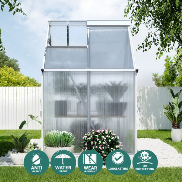 Green Fingers Greenhouse Aluminium Polycarbonate Premium Garden Storage Shed 1.3Mx1.9Mx2.0M Greenhouses