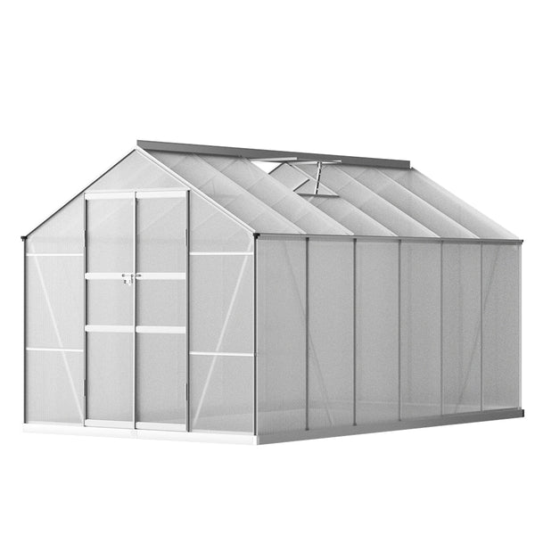 Green Fingers Greenhouse 3X2.5X2.26M Double Doors Aluminium House Garden Shed Greenhouses