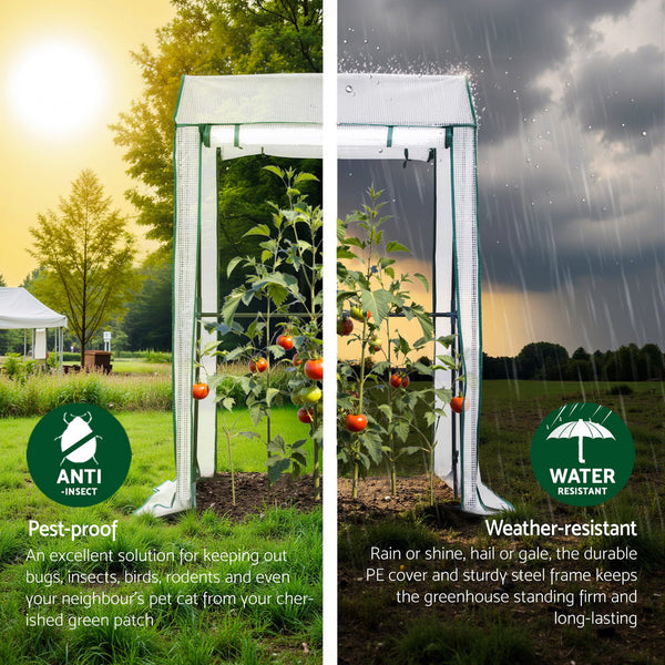 Green Fingers Mini Greenhouse Pe Cover House Roll Up Zippered Door 1.0X0.8X1.5M Greenhouses