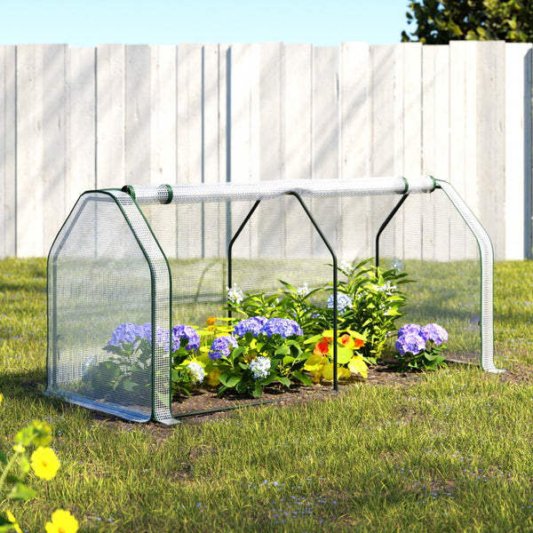 Green Fingers Mini Greenhouse Pe Cover House Roll Up Zippered Door 1.2X0.5X0.6M Greenhouses