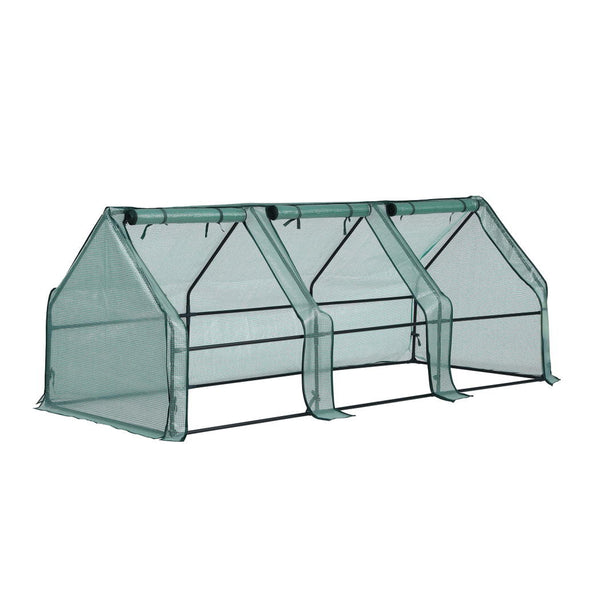Green Fingers Mini Greenhouse 240X90x90cm Steel Frame Pe Cover Outdoor Shelter Greenhouses