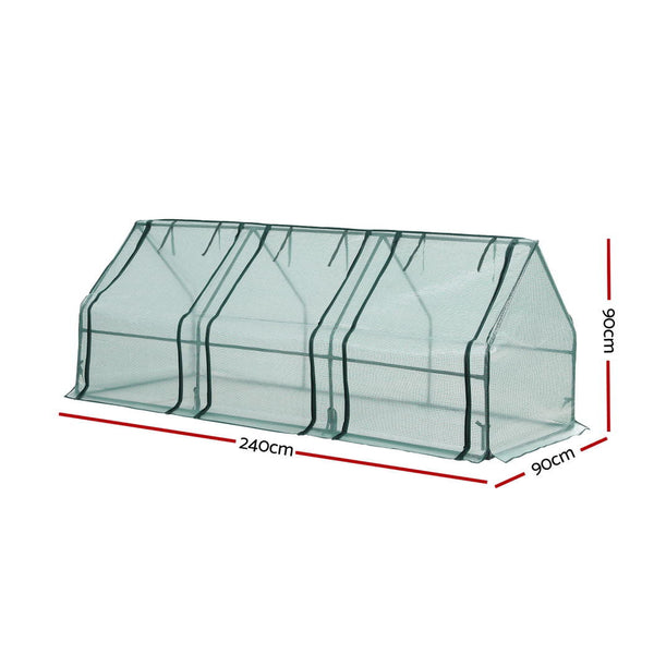 Green Fingers Mini Greenhouse 240X90x90cm Steel Frame Pe Cover Outdoor Shelter Greenhouses