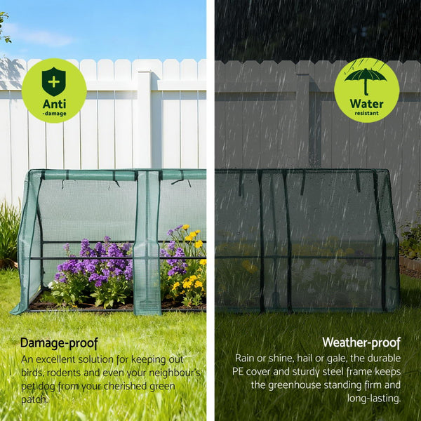 Green Fingers Mini Greenhouse 240X90x90cm Steel Frame Pe Cover Outdoor Shelter Greenhouses