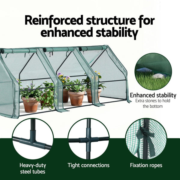 Green Fingers Mini Greenhouse 240X90x90cm Steel Frame Pe Cover Outdoor Shelter Greenhouses