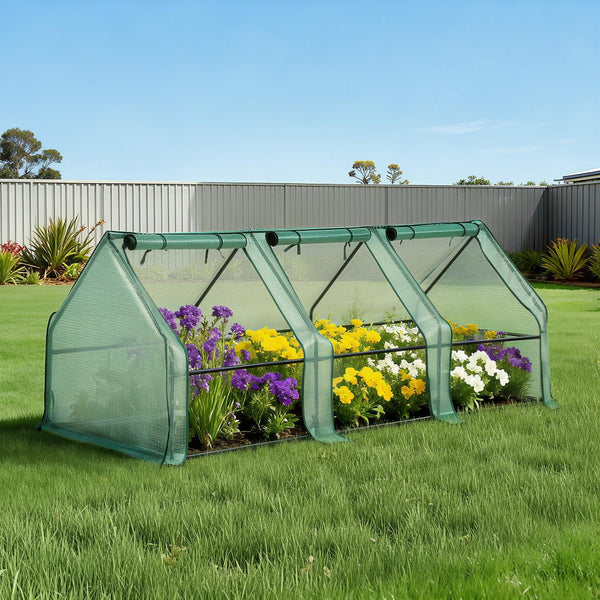 Green Fingers Mini Greenhouse 240X90x90cm Steel Frame Pe Cover Outdoor Shelter Greenhouses