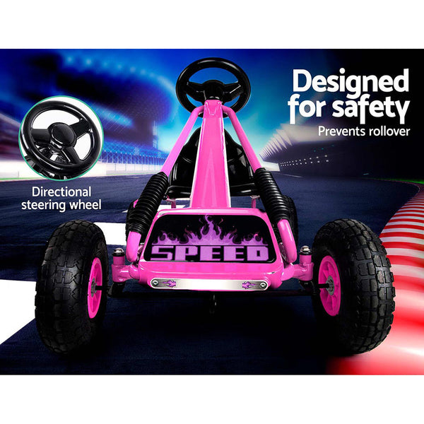 Rigo Kids Pedal Go Kart Ride On Toys Racing Car Rubber Tyre Pink Kids Ride On Toys