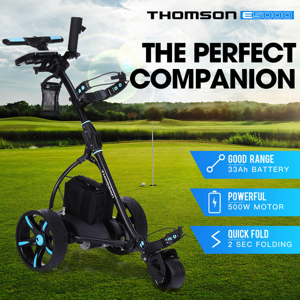 Thomson Golf Buggy Electric Trolley Automatic Motorised Foldable Cart Led Black Golf Carts