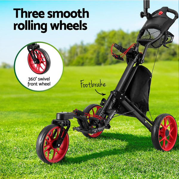 Everfit Golf Buggy Foldable Trolley Cart Swivel Wheel Umbrella Bottle Stand Golf Carts
