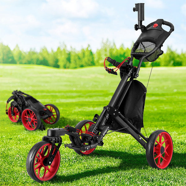 Everfit Golf Buggy Foldable Trolley Cart Swivel Wheel Umbrella Bottle Stand Golf Carts
