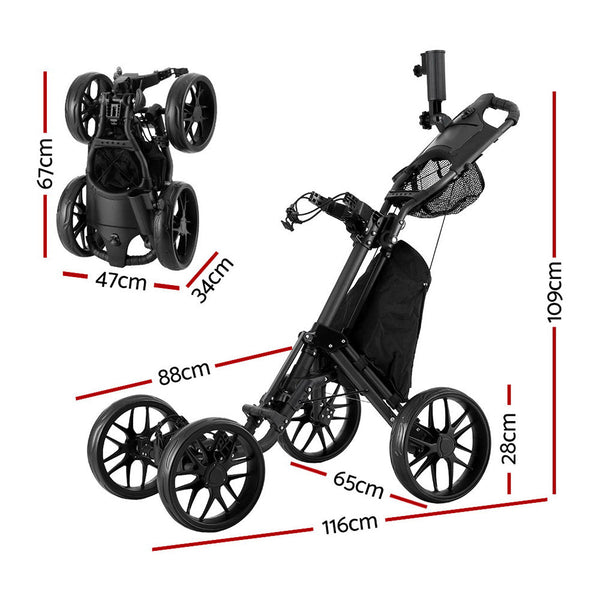 Everfit Golf Buggy Foldable Trolley Cart Wheels Umbrella Bottle Holder Golf Carts