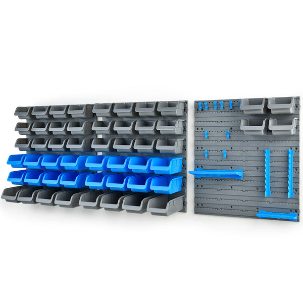 Baumr Ag 69Pc Wall Mounted Parts Bin Rack With Tool Holders Blue Wall Tool Racks