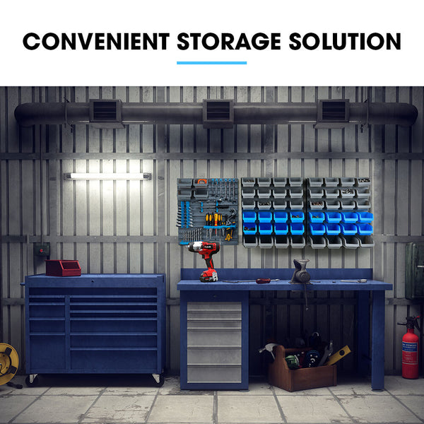 Baumr Ag 69Pc Wall Mounted Parts Bin Rack With Tool Holders Blue Wall Tool Racks