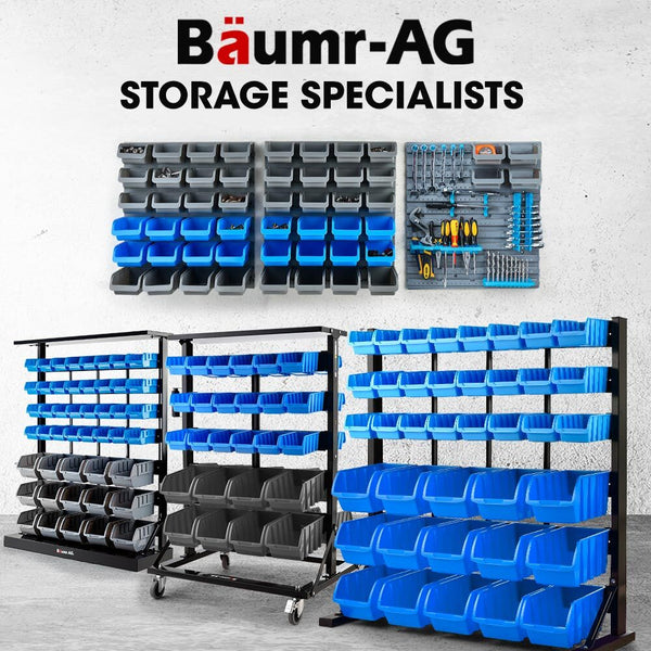 Baumr Ag 69Pc Wall Mounted Parts Bin Rack With Tool Holders Blue Wall Tool Racks