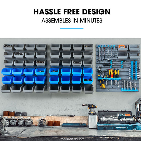 Baumr Ag 69Pc Wall Mounted Parts Bin Rack With Tool Holders Blue Wall Tool Racks
