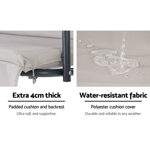 Gardeon Outdoor Swing Chair Garden Bench Furniture Canopy 3 Seater Beige Swing Seats