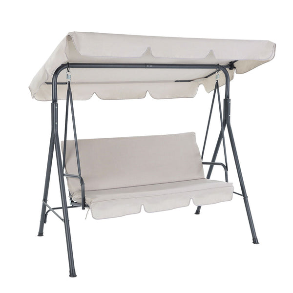 Gardeon Outdoor Swing Chair Garden Bench Furniture Canopy 3 Seater Beige Swing Seats