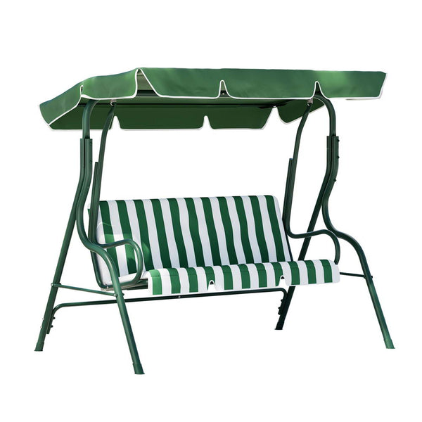 Gardeon Outdoor Swing Chair Garden Bench Furniture Canopy 3 Seater White Green Swing Seats
