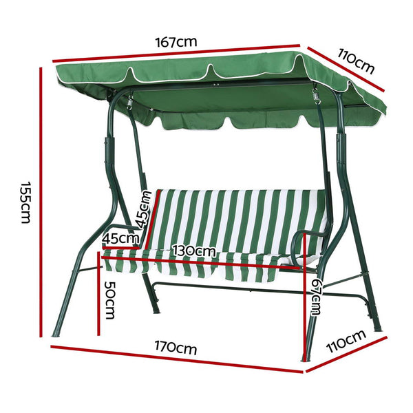 Gardeon Outdoor Swing Chair Garden Bench Furniture Canopy 3 Seater White Green Swing Seats
