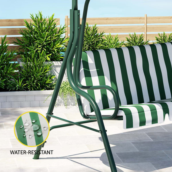 Gardeon Outdoor Swing Chair Garden Bench Furniture Canopy 3 Seater White Green Swing Seats