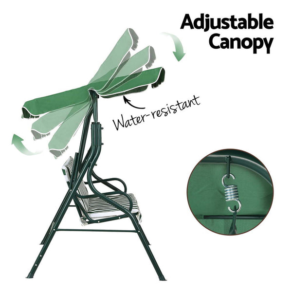 Gardeon Outdoor Swing Chair Garden Bench Furniture Canopy 3 Seater White Green Swing Seats
