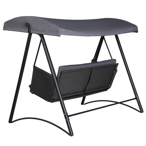 Gardeon Outdoor Swing Chair Garden Bench Furniture Canopy 3 Seater Rattan Grey Swing Seats