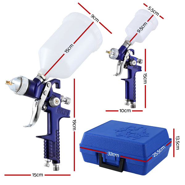 Giantz 2Pc Hvlp Spray Gun Paint Gravity Feed 0.8Mm 1.4Mm Nozzles Included Paint Sprayers