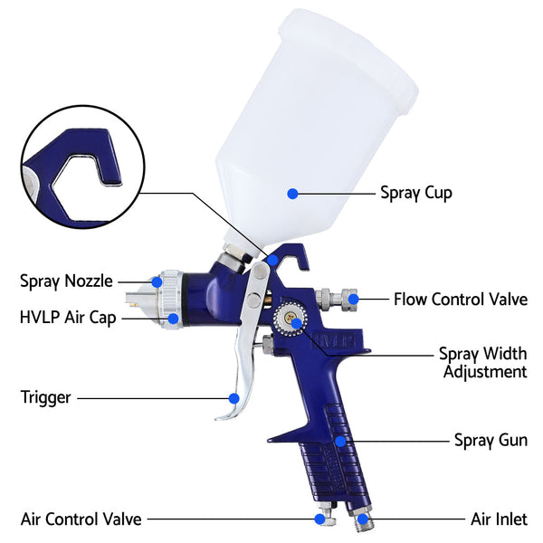 Giantz 2Pc Hvlp Spray Gun Paint Gravity Feed 0.8Mm 1.4Mm Nozzles Included Paint Sprayers
