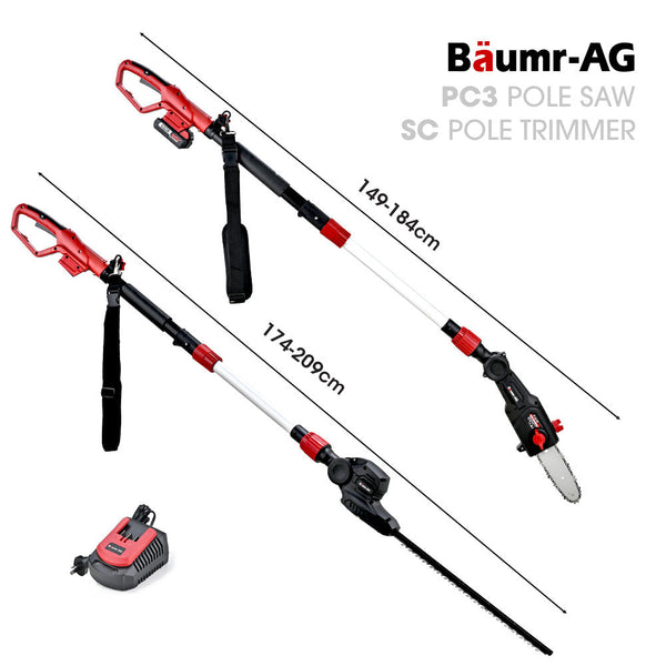 Baumr Ag Baumr Ag 20V Sync Cordless Pole Saw & Hedge Trimmer Combo 8 Inch Chainsaw Pruner Telescopic Handle With Battery And Charger Kit Hedge Trimmer
