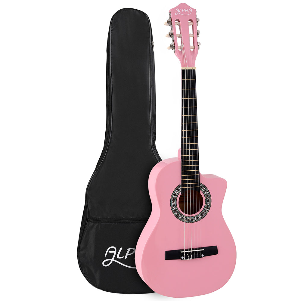 Alpha 34 Inch Classical Guitar Wooden Body Nylon String Beginner Kids Gift Pink Acoustic Guitars