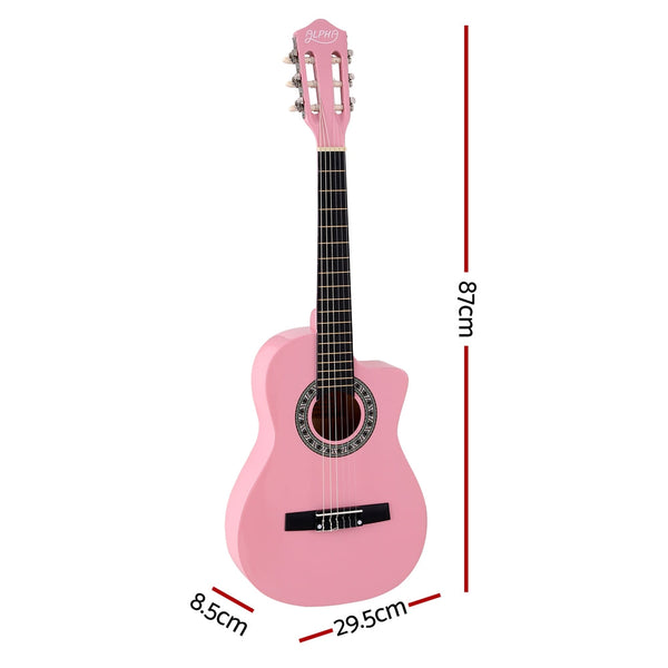 Alpha 34 Inch Classical Guitar Wooden Body Nylon String Beginner Kids Gift Pink Acoustic Guitars