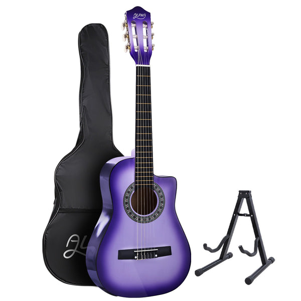 Alpha 34 Inch Classical Guitar Wooden Body Nylon String W/ Stand Beignner Purple Acoustic Guitars