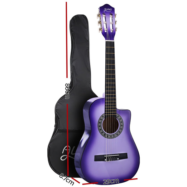 Alpha 34 Inch Classical Guitar Wooden Body Nylon String W/ Stand Beignner Purple Acoustic Guitars